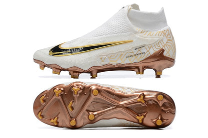 Nike Phantom GX Elite FG High Top White and Metallic Gold